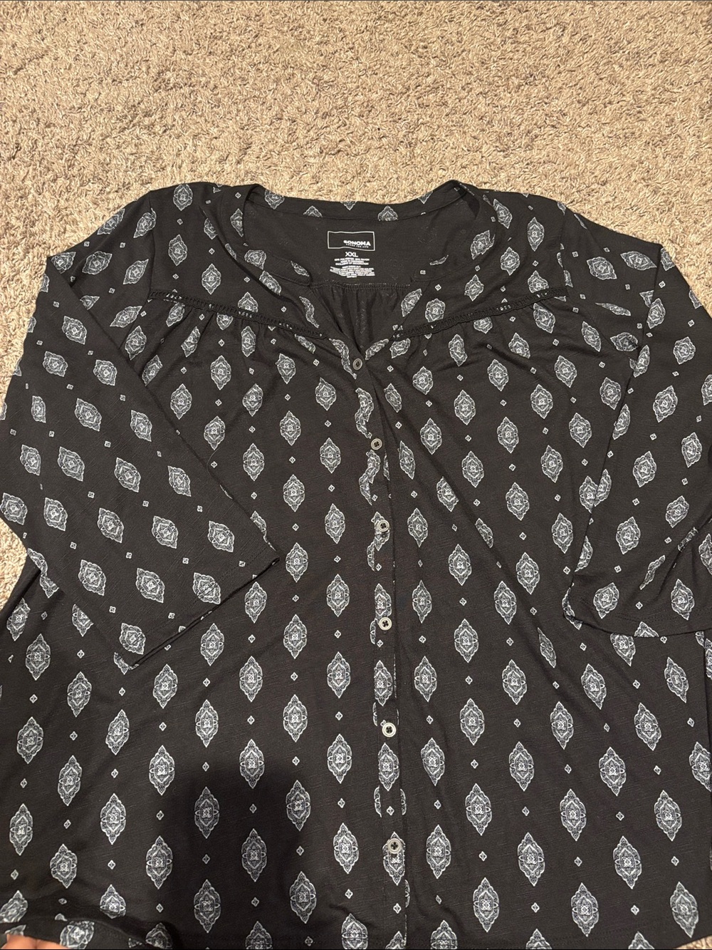 SONOMA Black Patterned Button-Front Women’s Top